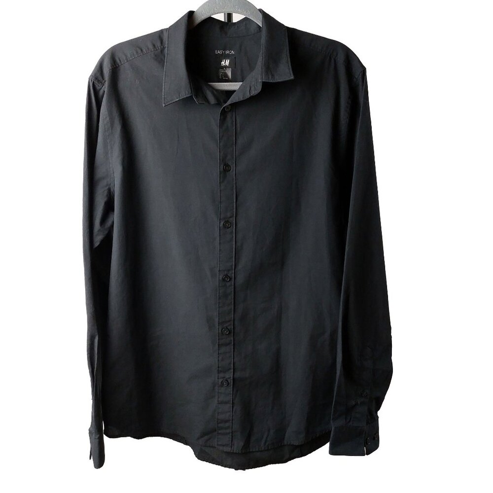 Two Mens Dress Shirts Black and Navy Blue - H&M Easy Iron - Size Large